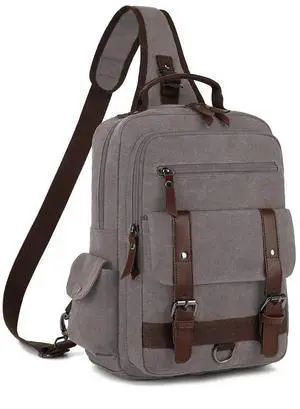 ZHZXYZDY Vintage Canvas Messenger Bag, Grey, Lightweight Crossbody Bag for Men, 10.5x13.5x3.4 inches, Suitable for 14 inch Laptop, Travel, Cycling