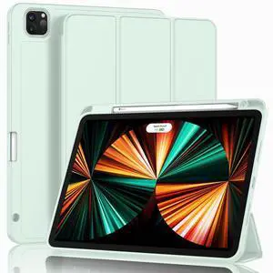 ZryXal New iPad Pro 12.9 Inch Case 2022/2021/2020(6th/5th/4th Gen) with Pencil Holder,Smart Case [Support Touch ID and Auto Wake/Sleep] with Auto 2nd Gen Pencil Charging (Light Green)