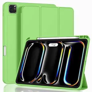 ZryXal New iPad Pro 13 Inch Case M4 (2024 Model, 7th Generation) with Pencil Holder, Smart iPad Case [Support Pencil Pro and Pencil (USB-C)], Support Touch ID and Auto Wake/Sleep (Grass Green)