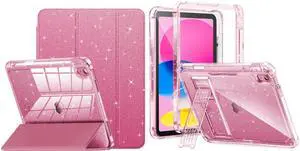 INFILAND Compatible with iPad 10th Generation Case Glitter Series Bundle Pink