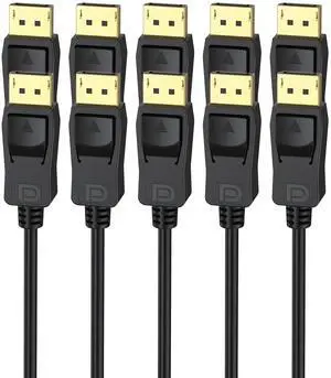 UVOOI DisplayPort Cable 6FT 5-Pack, 4K Display Port to Display Port Cable 6 Feet (Gold Plated DP to DP Cable) 4K@60Hz, 2K 1440P@144Hz/165Hz for Monitor, Computer, Laptop, PC, Graphics Card