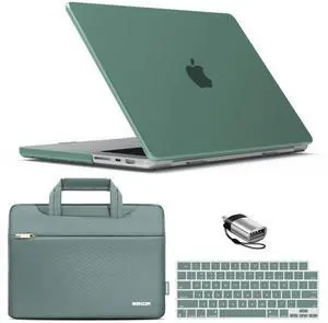 IBENZER Case for MacBook Pro 14 Inch Case 2025 2024 M4 M3 M2 M1 A3112 A3185 A3401 A2918 A2992 A2779 A2442 Pro/Max, HardShellCase & SleeveBag &KeyboardCover &Type-c(2025-2021),MidnightGreen,T14MTGN+3