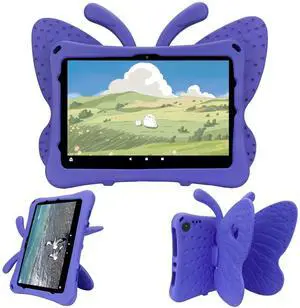 Dteck Fire HD 10 Tablet Case (2021/2023 Release, 11/13th Generation), 3D Cute Butterfly Case for Kids with Lightweight Kickstand, Shockproof Rugged Heavy Duty Fire HD 10 Kids Pro Tablet Cover, Purple