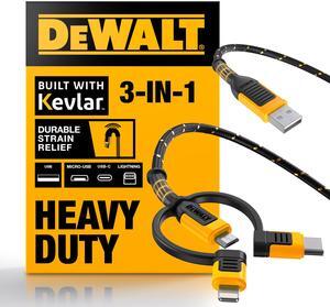 DEWALT Reinforced 3-in-1 Combo Cable -- Multi-Charging Cable -- Lightning, Type C, Micro-USB -- Android and Apple Compatible Charging Cable -- 6 FT