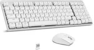 LeadsaiL FA98 Wireless Mechanical Keyboard and Mouse, 2.4Ghz Cordless Mechanical Keyboard and Silent Mouse, Low-Profile Red Switch, 98-Key Compact Slim 96% Keyboard for Windows/MacOS PC Laptop- Silver