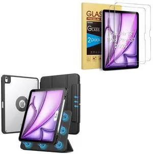 SPARIN 2 Pack Screen Protector for iPad Air 13 Inch M2 2024 Bundle with Detachable Magnetic Stand Protective Case for iPad Air 13 Inch Black