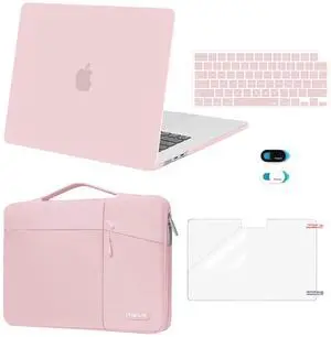 MOSISO Compatible with MacBook Air 13 inch Case 2025 2024 2023 2022 M4 A3240 M3 A3113 M2 A2681,Hard Case&Horizontal Vertical Right Bevel Pockets Bag&Keyboard Skin&Webcam Skin&Screen Film, Baby Pink