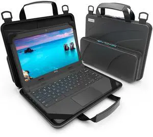 11-11.6 Inch Always-On Chromebook Case with Pouch and Shoulder Strap, Work-in Hard Protective Laptop Case for Students & Business