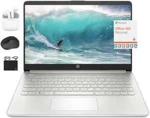 HP 2024 14" Laptop Notebook Thin Light Students Business, Quad-Core Intel N4120, 16GB RAM, 384GB (128GB eMMC+ 256GB Card) 1 Year Office 365, Webcam WiFi, Windows 11S, HubxcelAccessory Silver