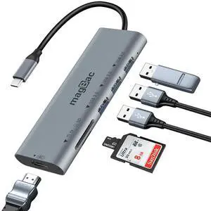MagBac Laptop Docking Station 6 Ports USB C HUB with 3 USB-A 3.0 (up to 5Gbps),4K HDMI Port, SD/TF Card Slot for MacBook Pro/Air, Dell, HP, Lenovo with Full-Featured Type-C or Thunderbolt 3/4/5 Port