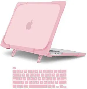 MOSISO Compatible with MacBook Pro 13 inch Case 2025 2024 2023 2022 2021 2020 M2 M1 A2338 A2289 A2251, Protective Heavy Duty Plastic Hard Shell Case with Fold Kickstand & Keyboard Cover, Pink