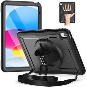Timecity Case for iPad (A16) 11th Generation 11 inch 2025/ for iPad 10th Generation 10.9 inch 2022: Full-Body Protective Case with Screen Protector, 360 Rotating Stand, Hand/Shoulder Strap -Black