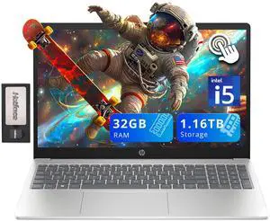 HP Pavilion 15.6" HD Touchscreen Laptop, Intel i5-1235U, 32GB RAM, 1.16TB Storage(1TB SSD + 160GB Docking Station Set), Intel Iris Xe Graphics, Num Pad, 720p Webcam, Wi-Fi 6E, Windows 11, Silver