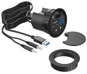 ineo Grommet Desk-Fit (Diameter 2.3" to 2.4") 2Type A + 2Type C with 3.5mm Audio Mic Jack + 3.2" Expandable case (Power is not Included)[THC06 - VI Plus]