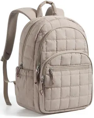 BAGSMART College Laptop Backpack, Travel Backpack for Women, Quilted Casual Daypack, Water-Resistant Bookbag for 15.6 Inch Laptop, Camel