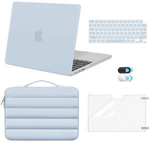 MOSISO Compatible with MacBook Air 13 inch Case 2025 2024 2023 2022 M4 A3240 M3 A3113 M2 A2681, Hard Case&Puffy Bag&Keyboard Cover&Webcam Cover&Screen Film for MacBook Air 13.6 inch Case, Baby Blue