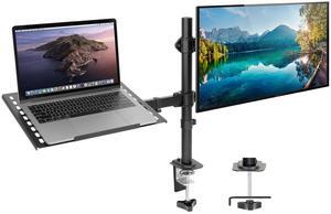 Mount-It! Laptop Desk Mount with Monitor Arm, Dual Laptop and Monitor Stand, Fully Adjustable, VESA Compatible, Ventilated Tray, Fits 13-32" Screens and Laptops up to 17", Clamp & Grommet Base