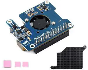 waveshare Power Over Ethernet HAT PoE HAT with Metal Heatsink for Raspberry Pi 5, Onboard Cooling Fan, Supports 802.3af/at Network, 12V and 5V Power Outputs Easy for More Peripherals