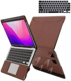 TYTX Compatible with MacBook Pro 14 Inch Case, PU Leather MacBook Case with Vents and Stand for 2021-2024 Release M4 A3112 A3185 A3401 M3 A2918 A2992 M2 A2779 M1 A2442, Come with Keyboard Cover, Brown