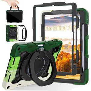 ROISKIN Case for iPad Pro 11 Inch M4 5th Generation for Kids with 360 Swivel Handle & Stand,HD Screen Protector,Shoulder Strap,Pen Holder,Heavy Duty Military Shockproof Case