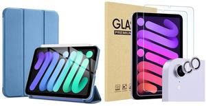 ProCase Smart Case for iPad Mini 6 8.3 Inch 2021(Blue) Bundle with 2 Pack Screen Protector + 2 Pack Camera Lens Protector Matching iPad Colors(Purple)
