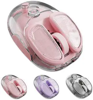 SEUNKWANG EWEADN Q9 Wireless Clear Mouse Dual Mode Bluetooth & 2.4G USB Computer Mouse with RGB Lighting, Silent Clicks, Multi-Device Compatibility for Laptop, PC, MacBook, iPad Cute Mouse-Pink