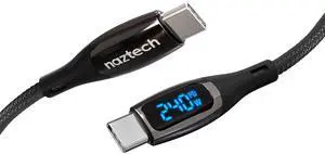 Naztech USB-C to USB-C 240W PD Digital Charger Cable 12ft with LED Power Display Type C Fast Charging Cord for iPhone 16/15 Galaxy 24/23 MacBook, iPad & More