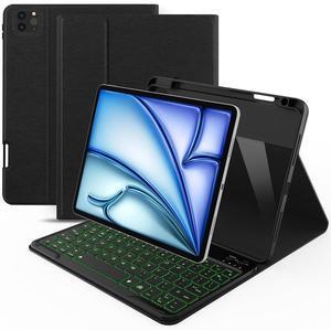 Keyboard Case for iPad Air 11 inch (M3/M2, 2025/2024)/ iPad Pro 11 inch (1st, 2nd, 3rd, 4th Gen)/ iPad Air 5th 4th Generation, 7 Colors Backlit Detachable Wireless Keyboard Cover with Pencil Holder