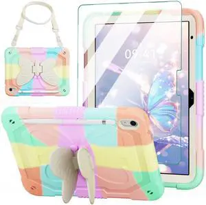 ACEMO iPad 10th Generation Case 10.9 inch/iPad (A16) 11th Generation Case 11 inch with Screen Protector/Shoulder Strap/Pencil Holder/Kickstand Cute Kids Girls Cover for iPad 2022 2025, Rose Gold