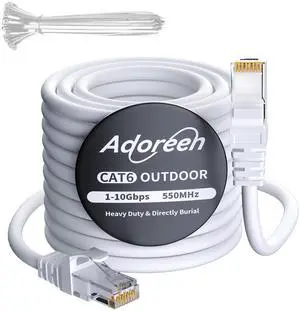 Adoreen Cat 6 Outdoor Ethernet Cable 150 Ft White, High Speed Heavy Duty Long Internet Network Cable for POE Camera Cat 5 5e RJ45 LAN Patch Cable Cord, Sturdy Waterproof Direct Burial+25 Ties