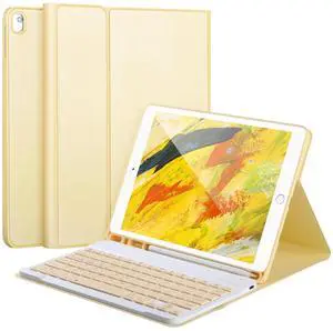 AHYWTAN Keyboard Case for iPad 9/8/7th Gen 10.2'',Case with Keyboard ipad 10.2 inch,Keyboard for iPad 9th Gen,Bluetooth Keyboard for iPad 10.2,iPad Keyboard Case 9th Gen with Pencil Holder (Yellow)