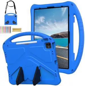 Allytechgroup Kids Case for Apple iPad Air 13 M3 M2 2025 2024/ iPad Pro 13 M4 2024/ Pro 12.9" 2022/2021/2020/2018, EVA Shockproof Handle Kickstand Lightweight Back Cover with Shoulder Strap, Blue