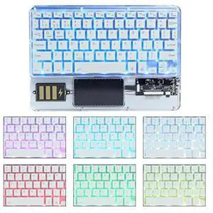 Justdfine Ultra-Slim Bluetooth Keyboard 7 Colors Backlit Portable Mini Wireless Keyboard Rechargeable for Apple iPad iPhone Samsung Tablet Phone Smartphone iOS Android Windows-Transparent
