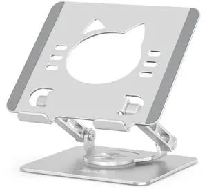 Aoviho Tablet Stand 360deg Rotating Aluminum Holder, Adjustable, Portable and Foldable Monitors Stand for iPads, Compatible with 4-12.9" Tablets, Silver