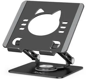 Aoviho Tablet Stand 360deg Rotating Aluminum Holder, Adjustable, Portable and Foldable Monitors Stand for iPads, Compatible with 4-12.9" Tablets, Ink Black