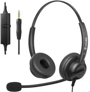 Arama Cell Phone Headset with Microphone Noise Cancelling & in-line Control,3.5mm Computer Headset for iPhone,Android,Samsung,LG,HTC,BlackBerry Mobile Phone and iPad Tablets