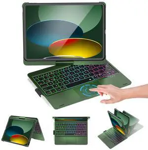 Baisla iPad 10th Generation Case with Keyboard 10.9"&iPad 11th A16& iPad Air 11 M3/M2, Multi Trackpad, Large Battery Capacity,360 Swivel&Backlit for iPad Air 5/4,iPad Pro 11 4th/3rd/2nd/1st-Dark Green