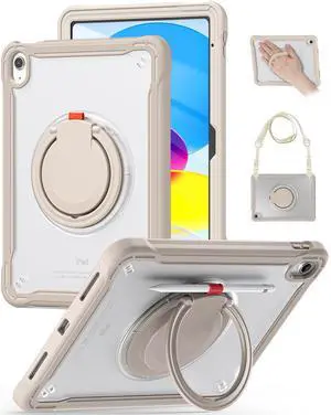 BRAECN for iPad (A16) 11th/10th Generation Case 11 inch 2025/10.9'' 2022 Handle Protective Cover 360 Rotating Ring Stand, Shockproof Dropproof Case for Kids Kickstand & Pencil Holder & Shoulder Strap