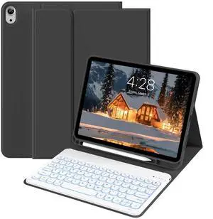 BQDIYOO for iPad 11th 10th Generation Case with Keyboard 2025 2022, 11 inch A16/10.9" 7 Color Backlit Wireless Detachable Keyboard Case with Pencil Holder, Auto Sleep/Wake Tablet Cover, Black