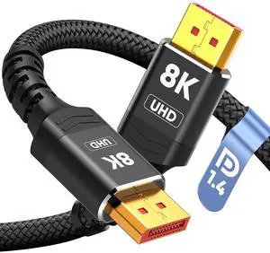 Capshi 8K 4K DisplayPort Cable 1.4, 15FT DP Cord (VESA Certified, 8K@60Hz, 4K@144Hz, 2K@240Hz/165Hz), 32.4Gbps High Speed Display Port Cable for Gaming Monitor, HDR/FreeSync/G-Sync, Braided, Black