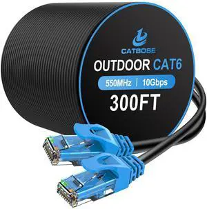 300FT Outdoor Cat6 Ethernet Cable, Heavy Duty Direct Burial, In-Ground, POE, Waterproof, LLDPE UV Resistant, UTP, 24AWG CCA Solid Cord, Network, Internet, LAN, Cat 6 Patch Cable - 300 Feet