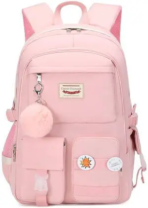 Classic Diamond School Backpack for Girls Laptop Backpack Cute Bookbag Kawaii School Bag Anime College Backpack for Teens Girls Student (Pink)