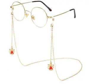 Cyxus Women Blue Light Blocking Glasses with Festive Bell glasses chain Round Metal Fake Eyeglasses Gold Frame