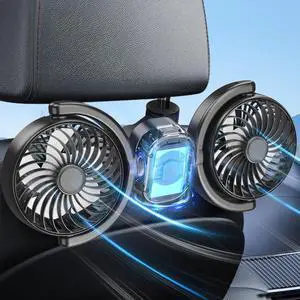Dealswin Rechargeable Car Fan for Backseat Kids Baby, Battery and USB Dual Power Car Fans, Powerful 3 Speeds 360deg Rotatable Dual Head Cooling Car Seat Fan for Sedan SUV RV Truck Vehicle