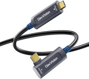 DavVision USB C Fiber Optic Cable Right Angle 33 FT, 10Gbps USB 3.2 Gen2 Active USB C Cable(No Power), Ultra Slim & Long Distance for Business Solution,Logitech 4K Camera,VR/AR,Video Conference