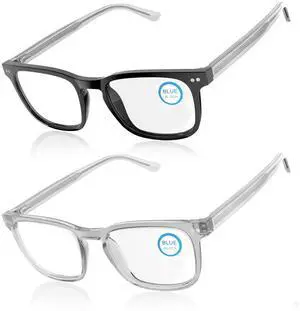 DEHOTRE 2 Pack Blue Light Blocking Glasses Men for Computer Gaming TV Acetate Frame Metal Core Wire Spring Hinge Black & Grey