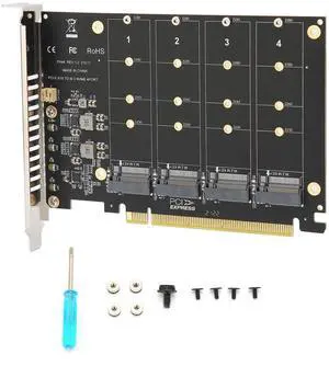 Zunate M.2 NVME to PCIe X16 Adapter, M Key Hard Drive Converter Reader Expansion Card, 4 Port NVMe to PCI-e Host Controller Expansion Card (ph44)