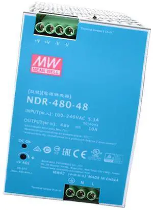 DineDeck NDR-480-48 48V 10A 480W Industrial Power Supply, Active PFC, Short Circuit Protection, UL508 Certified, for Automation, Control Systems