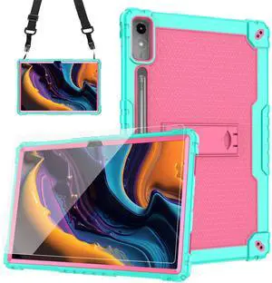 Doemoil Case for Lenovo Tab P12 12.7 Inches Tablet Case, Shockproof Hybrid Kids Case with Screeen Protector for Lenovo tab P12/Xiaoxin Pad Pro 12.7" Tablet Case TB370FU/TB371FC (Green/Pink/1 Pc)