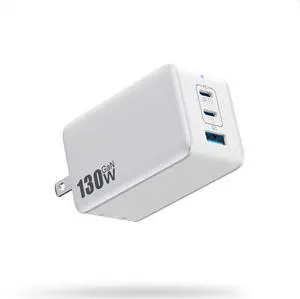 130W USB C Charger Block,GaN 3-Port Compact Wall Charger,Foldable Fast Charging Station,PD 65W USB C Laptop Charging for MacBook Pro/Air, Dell XPS, iPhone 16/15/14/13,iPad Pro,Galaxy S24/S23 (White)